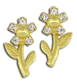 Brinco folheado a ouro em forma de flor c/ pedras de strass